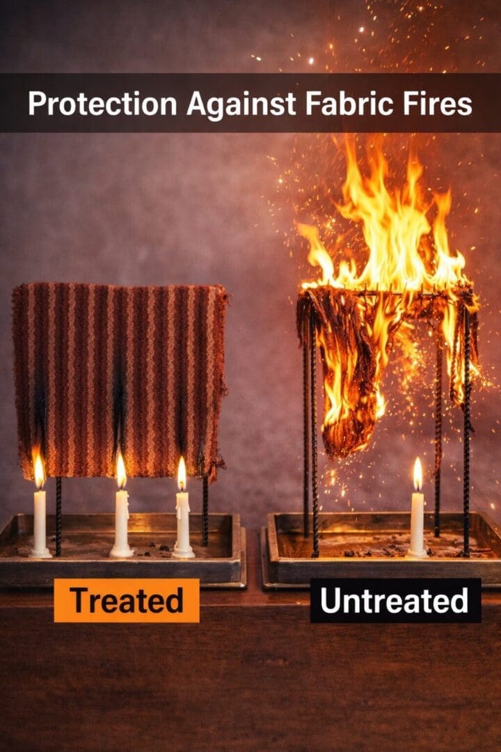 Comparison of fire resistance between treated and untreated materials.